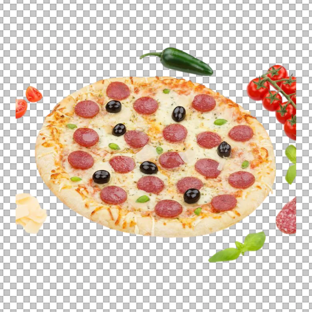 Pepperoni Pizza With Ingredients PNG