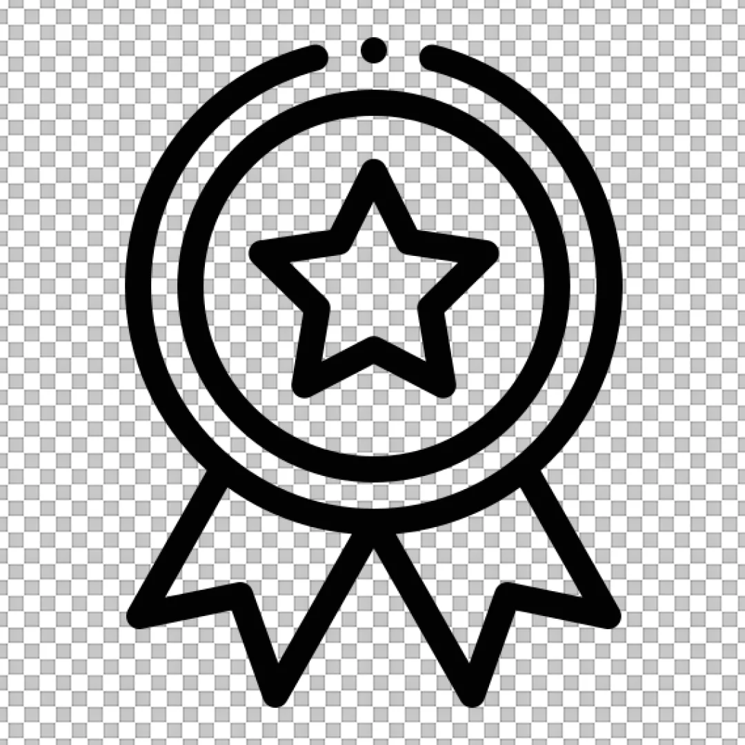 Quality Award Badge Icon Outline with Star and Ribbons