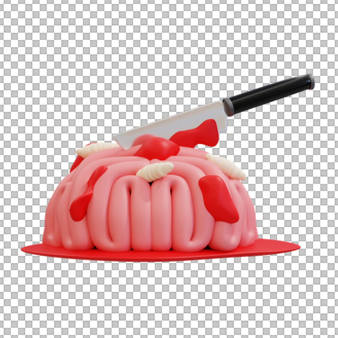 3D Brain With Knife Halloween Prop PNG