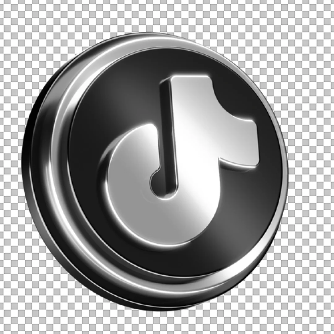 Silver Metallic 3D TikTok Coin Icon PNG