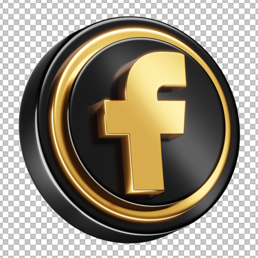 3D Black Gold Facebook Round Logo PNG