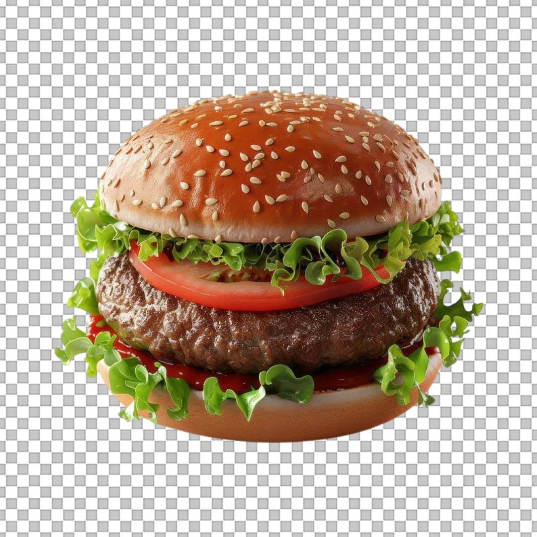 Simple Hamburger with Lettuce Tomato PNG