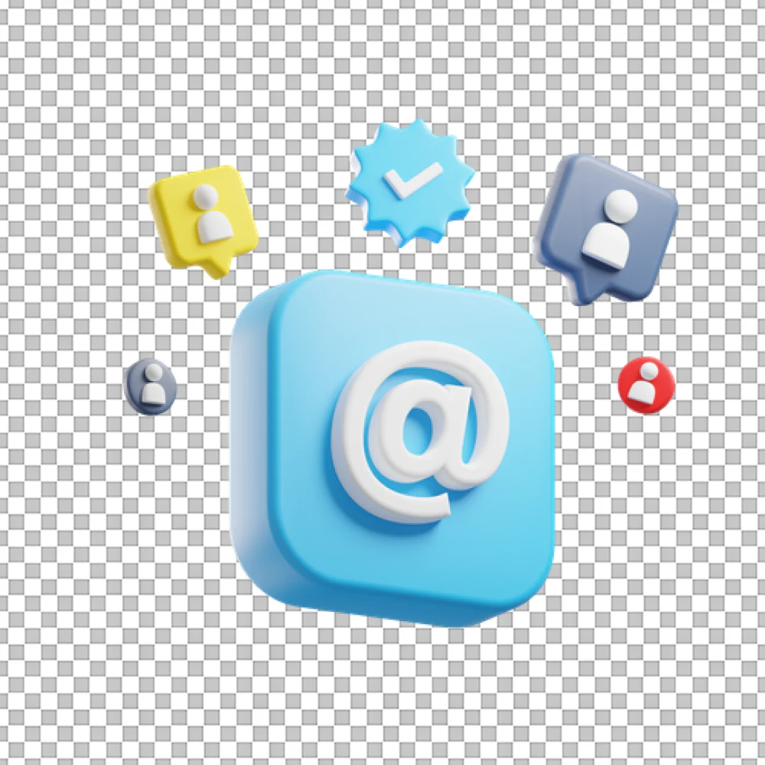 At Symbol with Social Icons 3D Illustration PNG