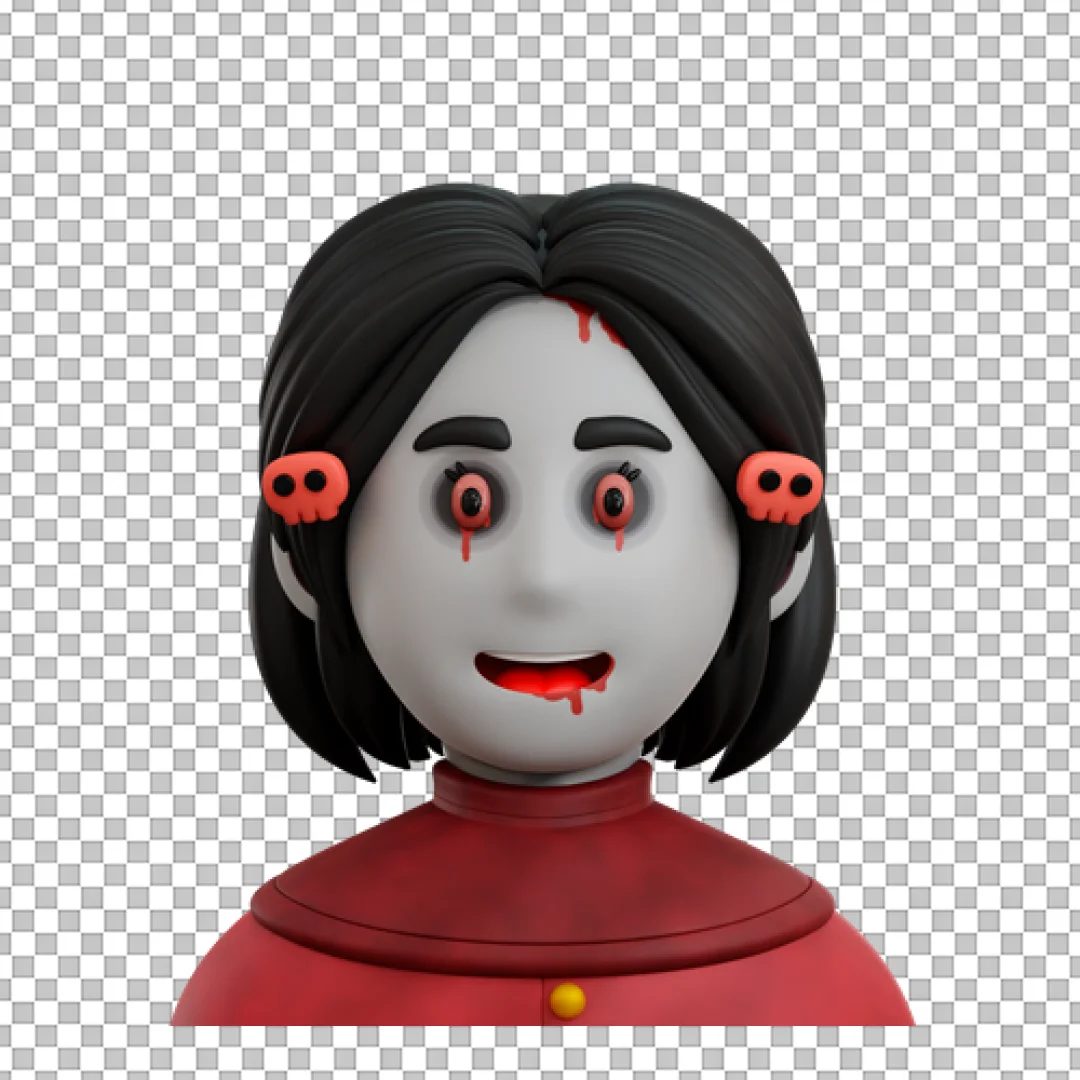 Spooky 3D Zombie Girl Icon with Blood Dripping, Halloween Character Avatar
