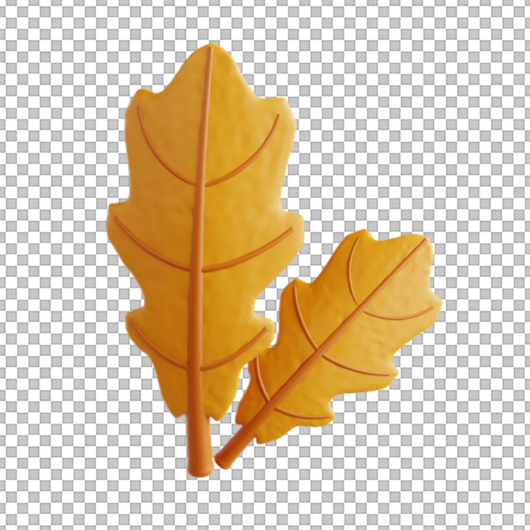 Two Golden Oak Leaves 3D Illustration PNG