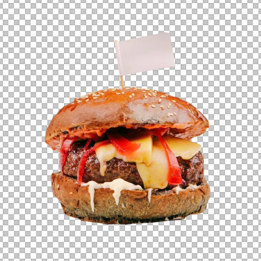 Gourmet Beef Burger with Melted Cheese PNG