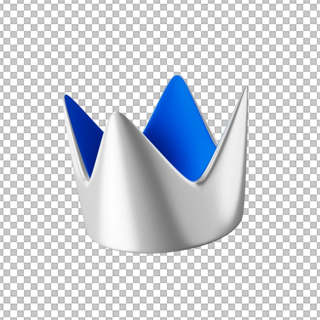 Silver and Blue 3D Crown Icon PNG