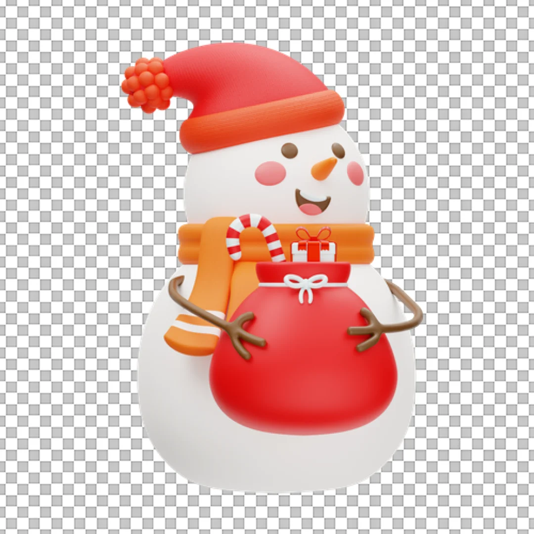 Snowman With Gift Bag 3D PNG