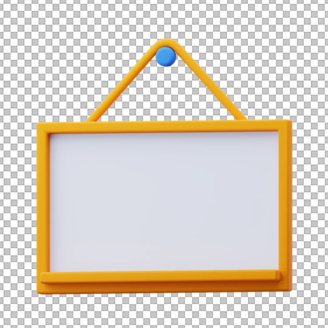 3D Whiteboard Icon Hanging on Wall with Yellow Frame
