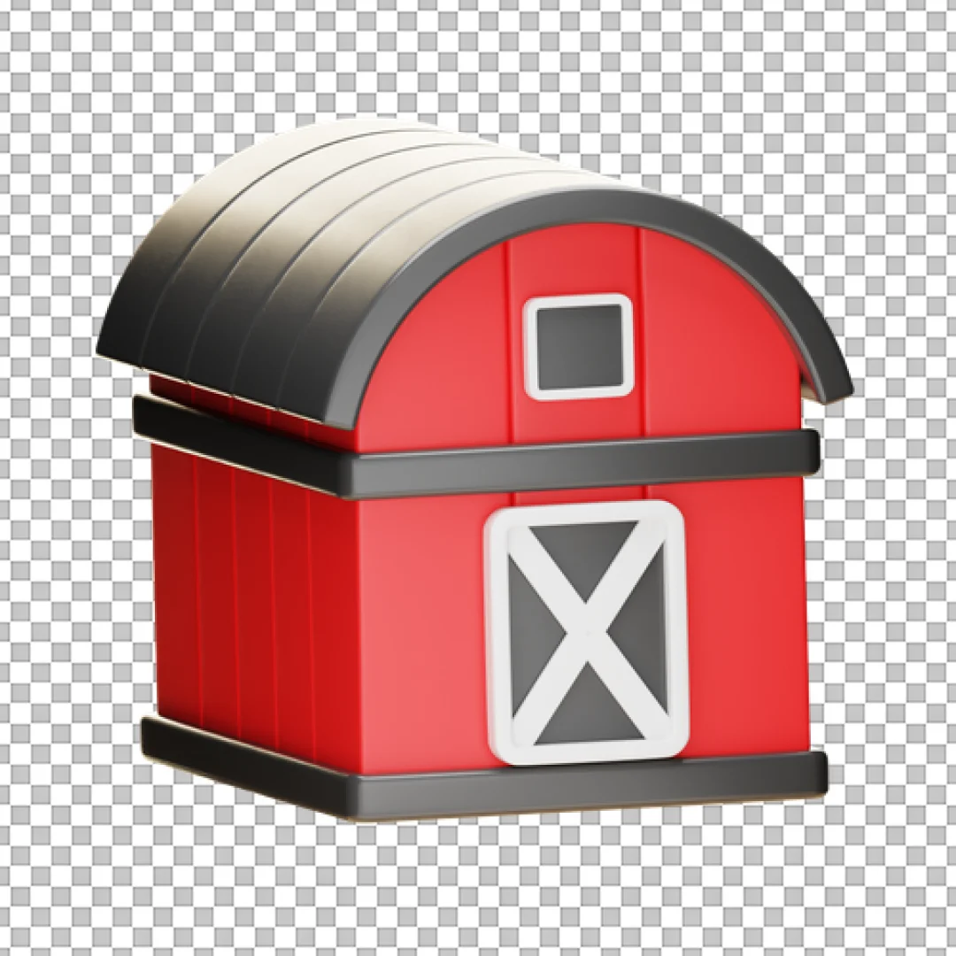 Vibrant Red Barn 3D Icon and Farm Structure Graphic