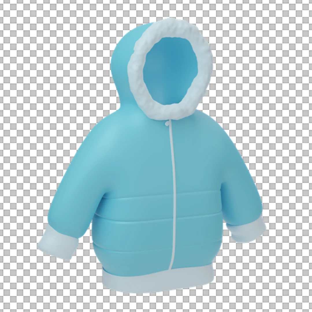 Cyan Fur Hood Jacket 3D PNG
