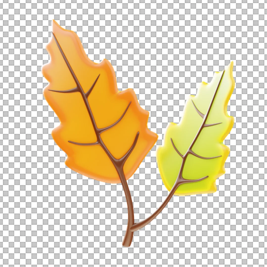 Two Connected Autumn Leaves 3D PNG