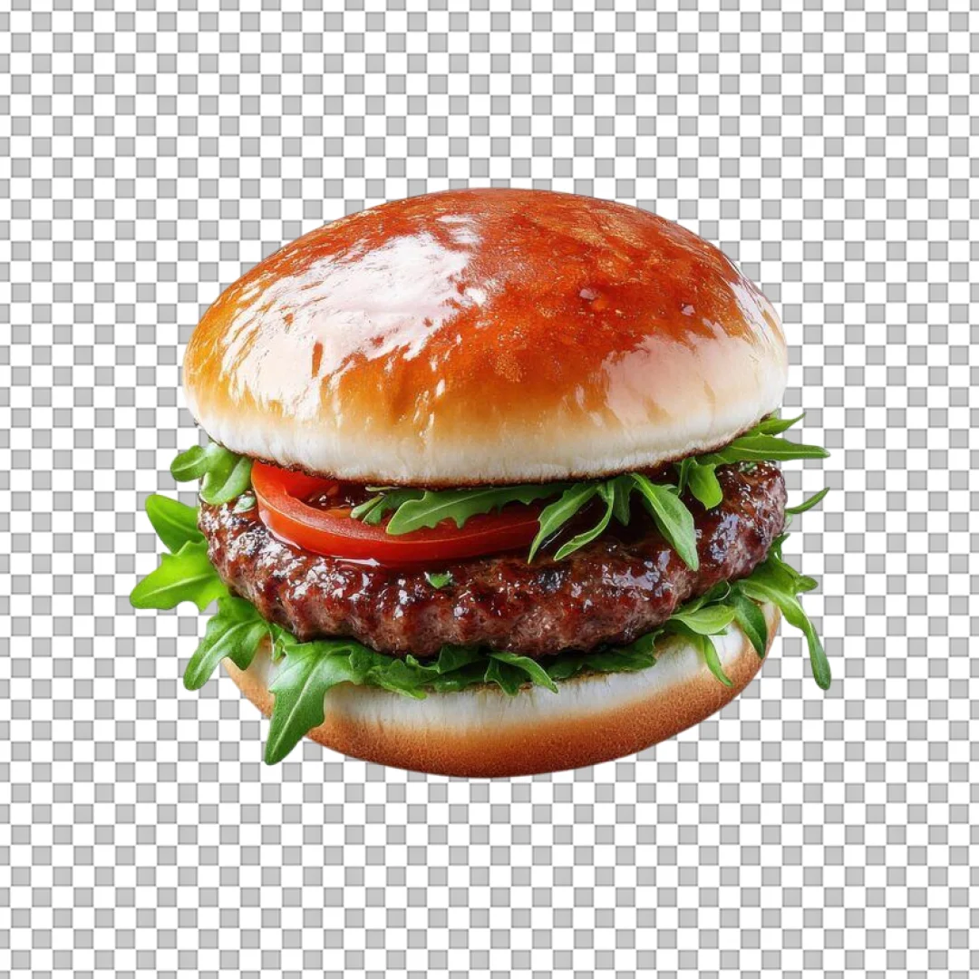 Gourmet Brioche Burger with Arugula PNG
