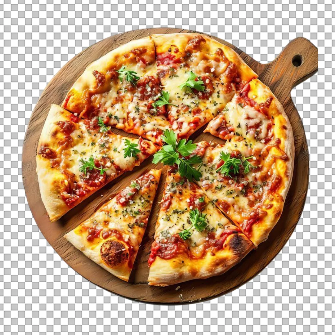 Bolognese Pizza on Wooden Board PNG