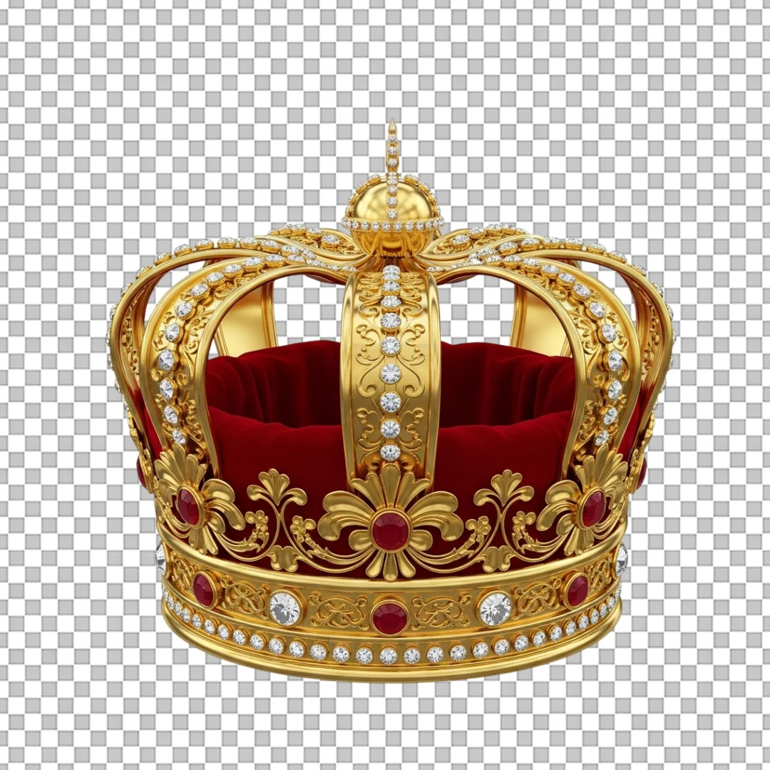 Regal Gold Red Velvet Crown PNG