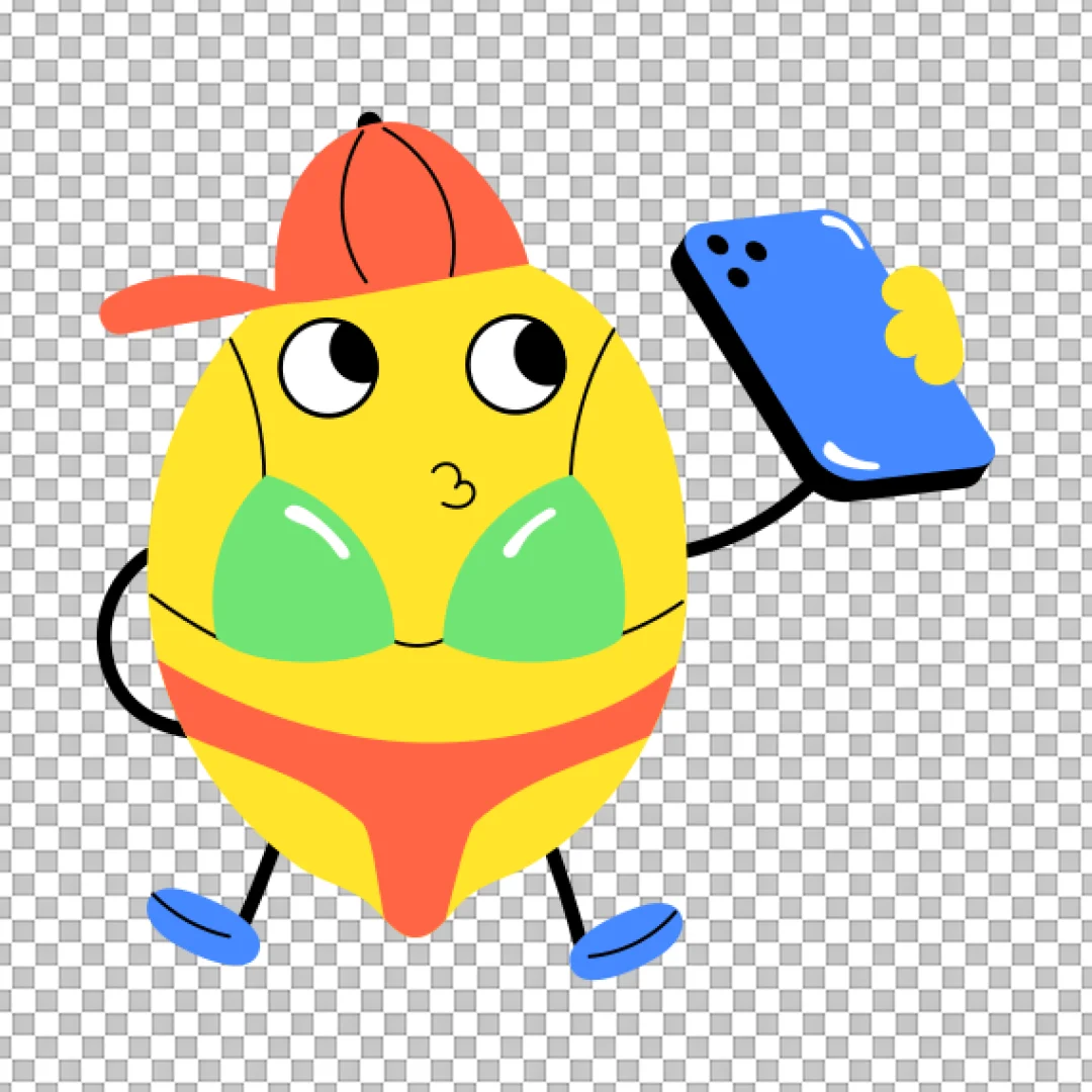 Lemon Character Taking a Selfie PNG
