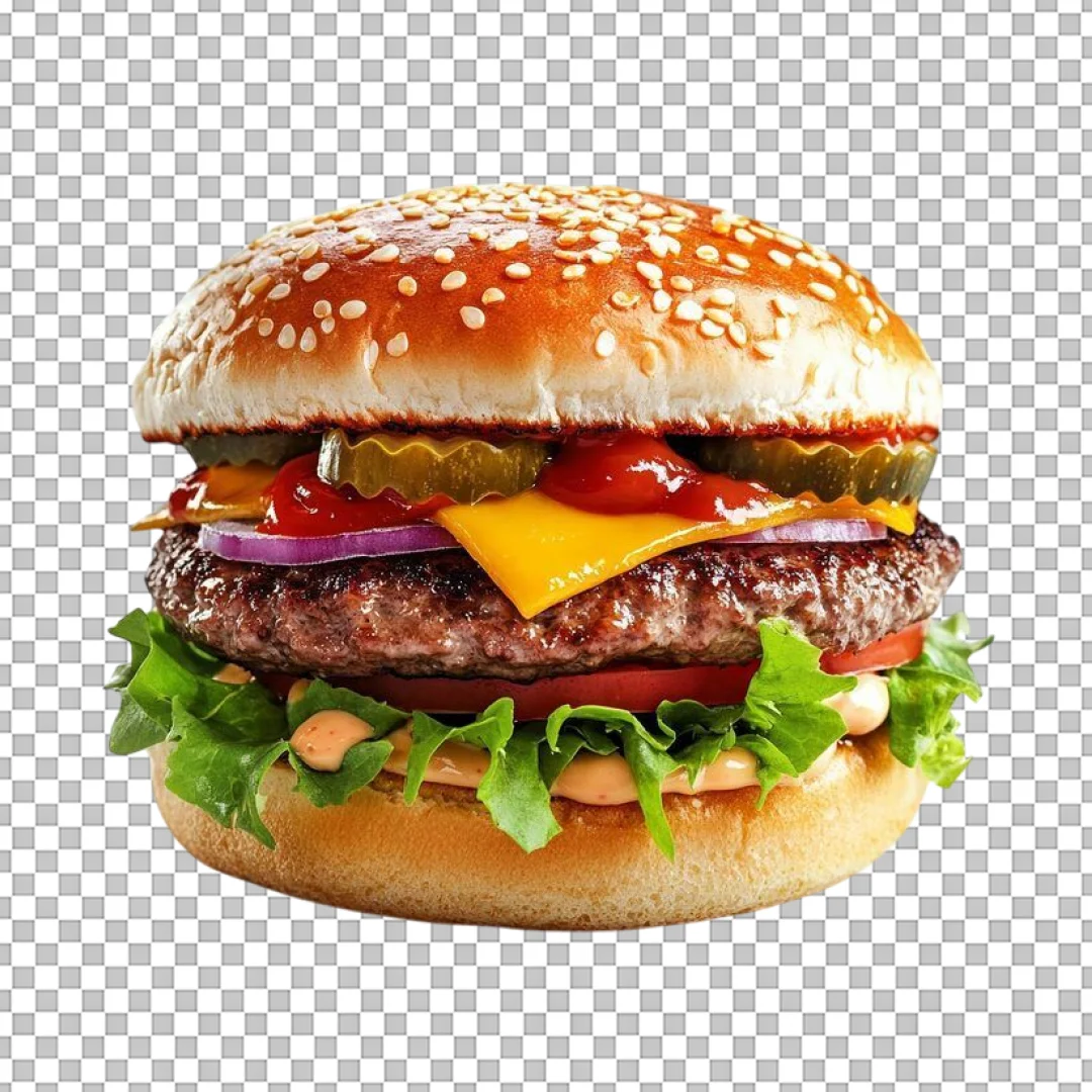 Loaded Cheeseburger with Toppings PNG