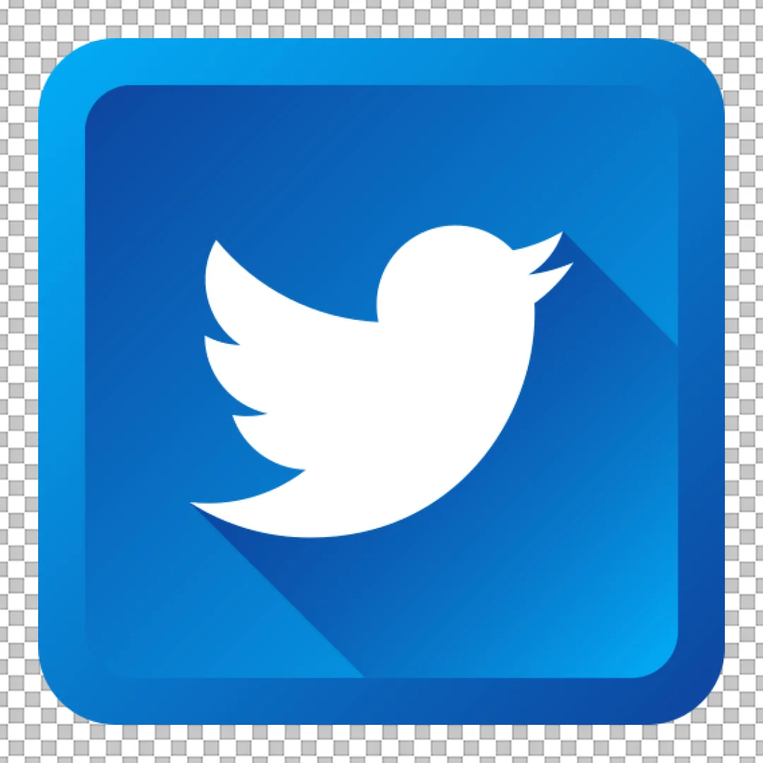 Classic Twitter Social Media Icon in Blue Square with Long Shadow