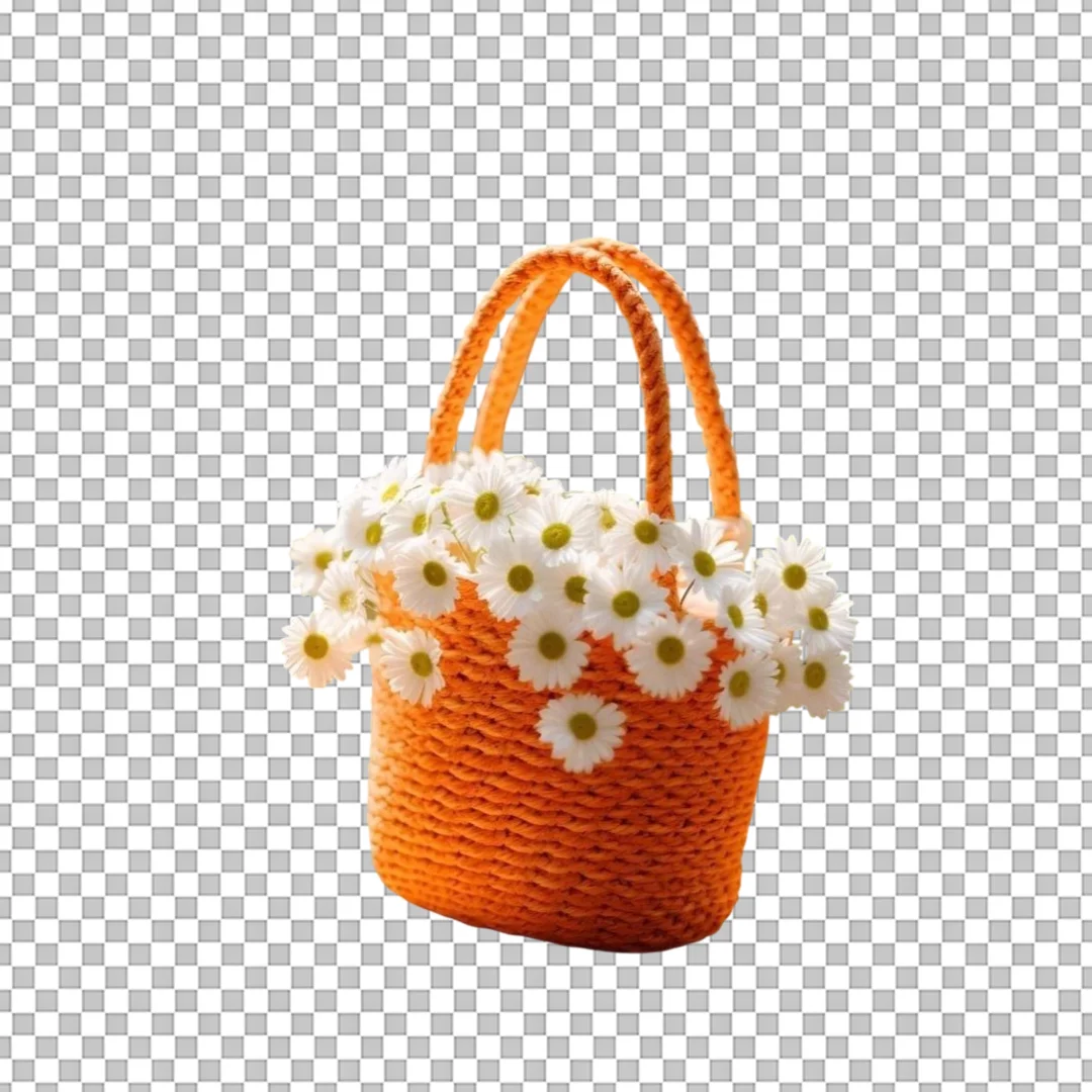 Woven Basket with Daisy Flowers PNG