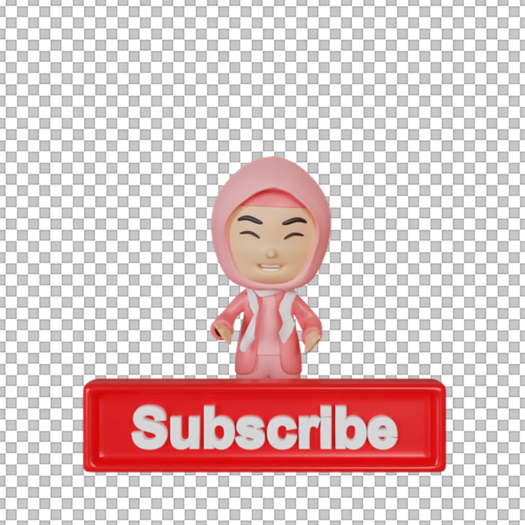 Hijab Girl Character With Red Button PNG