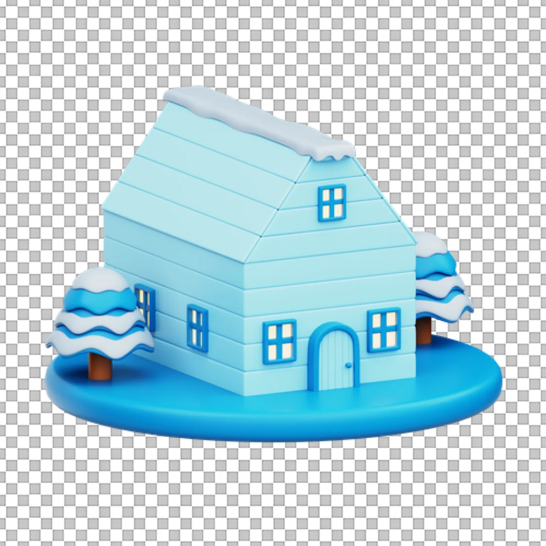 Blue House with Snow PNG