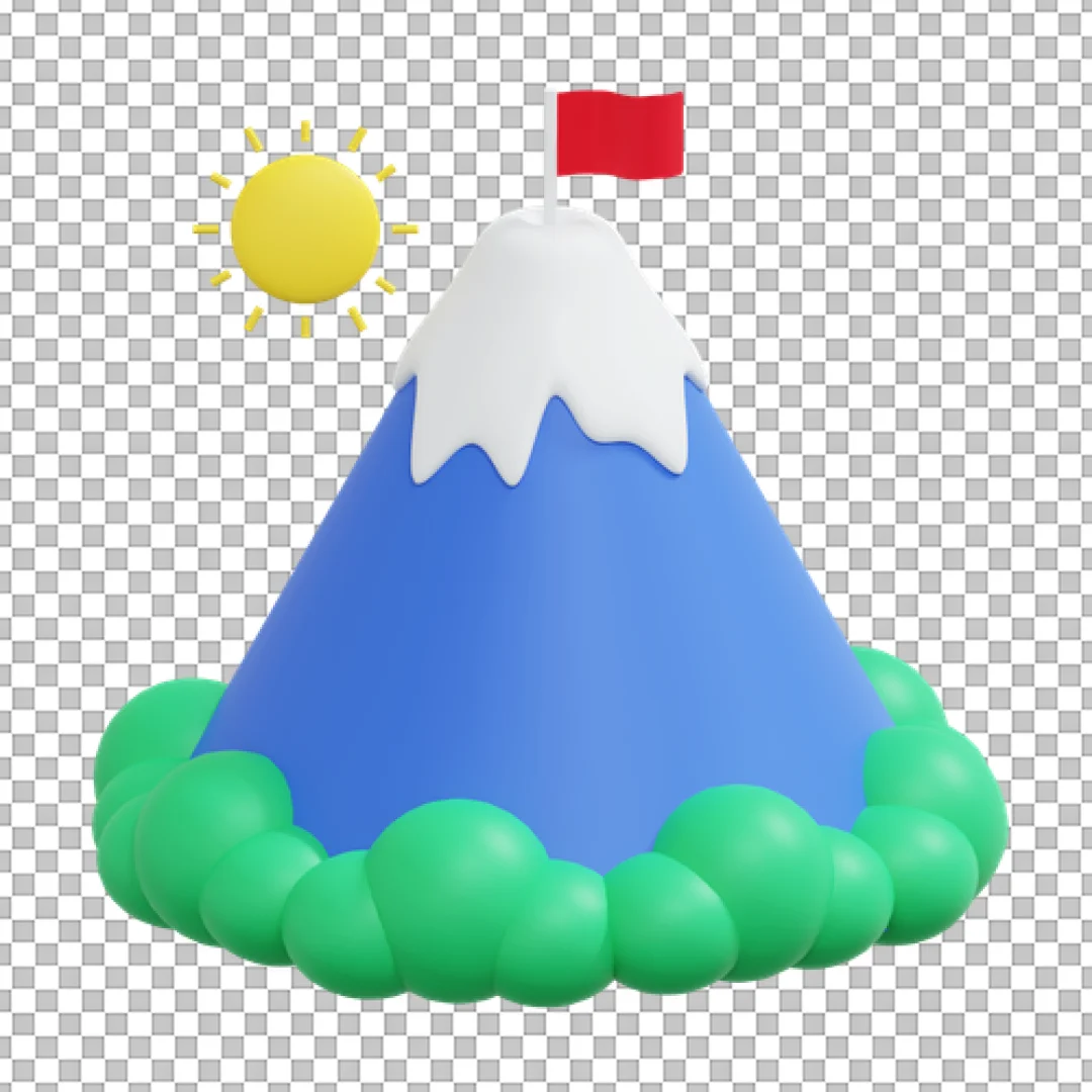Snowy Mountain with Flag PNG