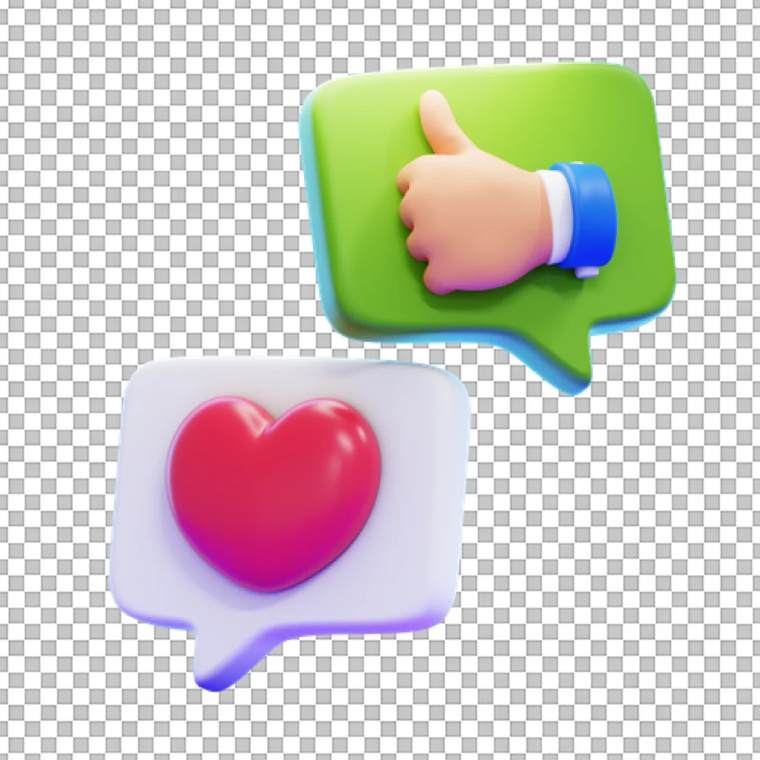 3D Like and Heart Icons PNG