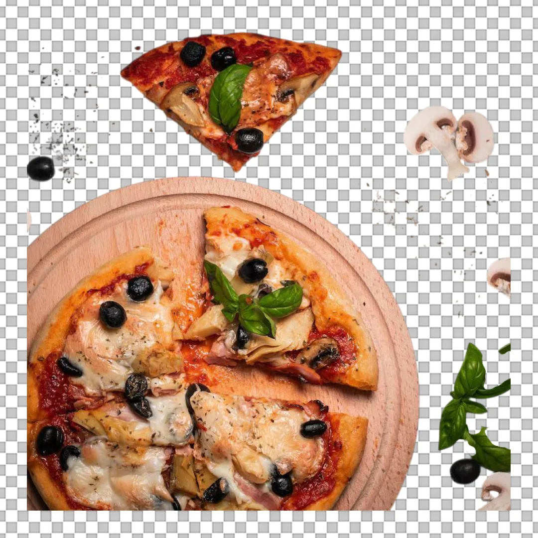 Scattered Mushroom Pizza Slices PNG