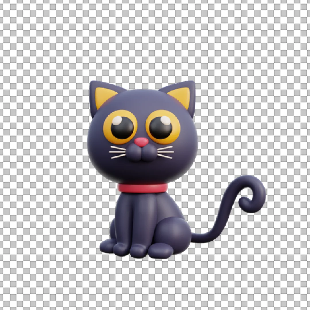 Cute 3D Black Cat Halloween Character PNG