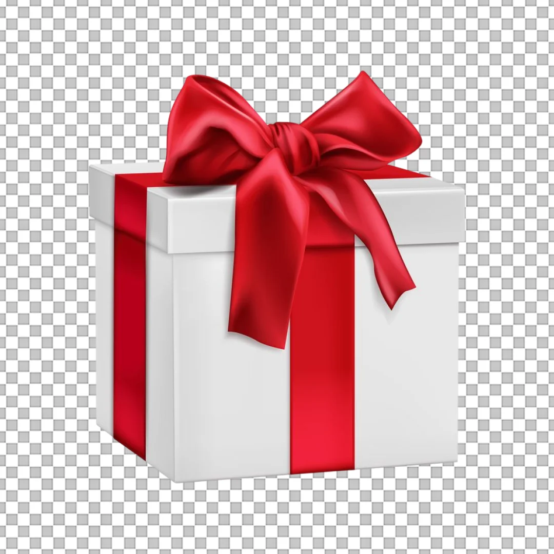 White Gift Box With Red Bow PNG