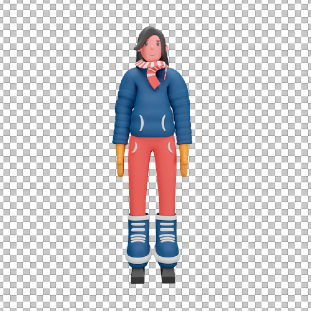 Standing Winter Skater Girl 3D Illustration PNG