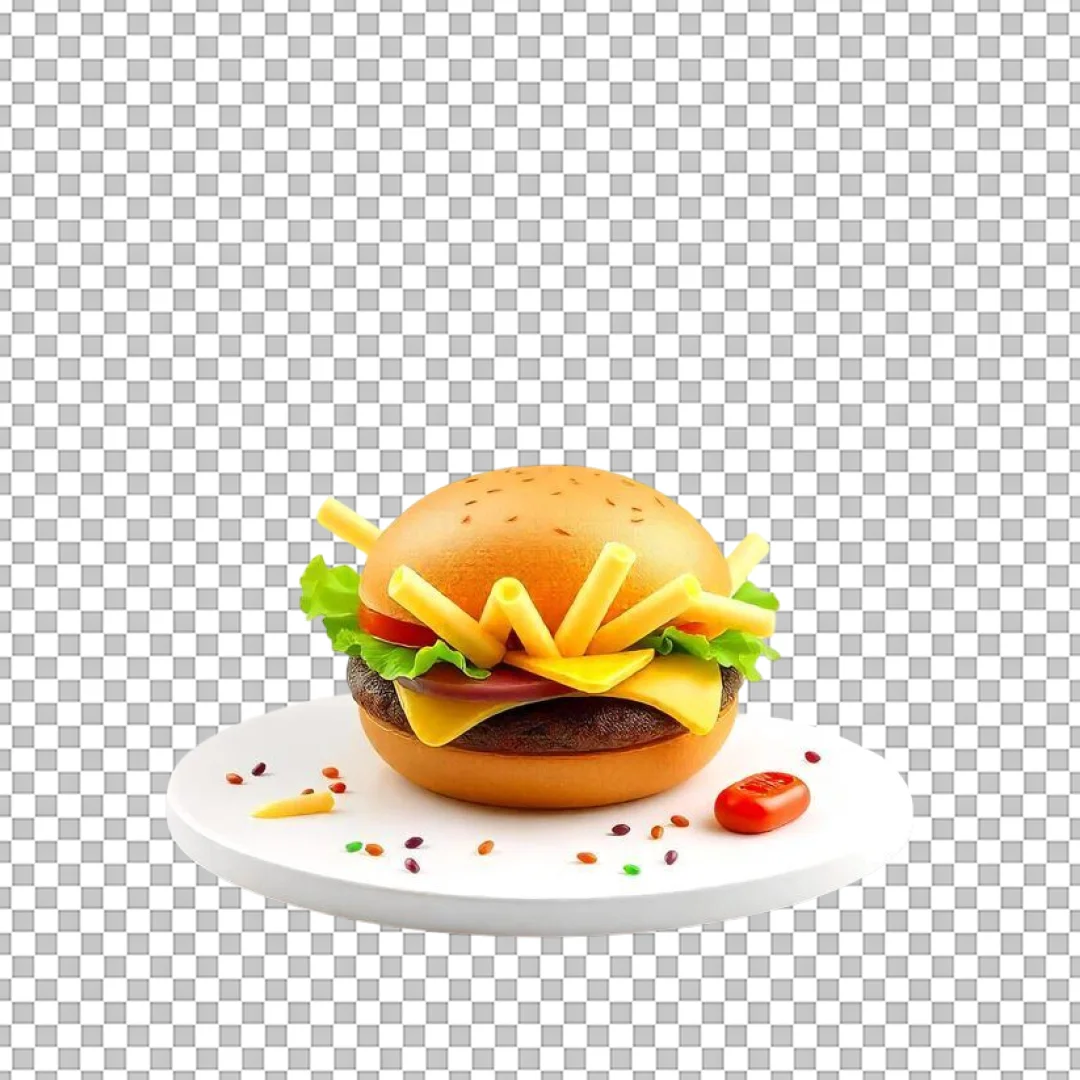 Creative Burger with Pasta Topping PNG