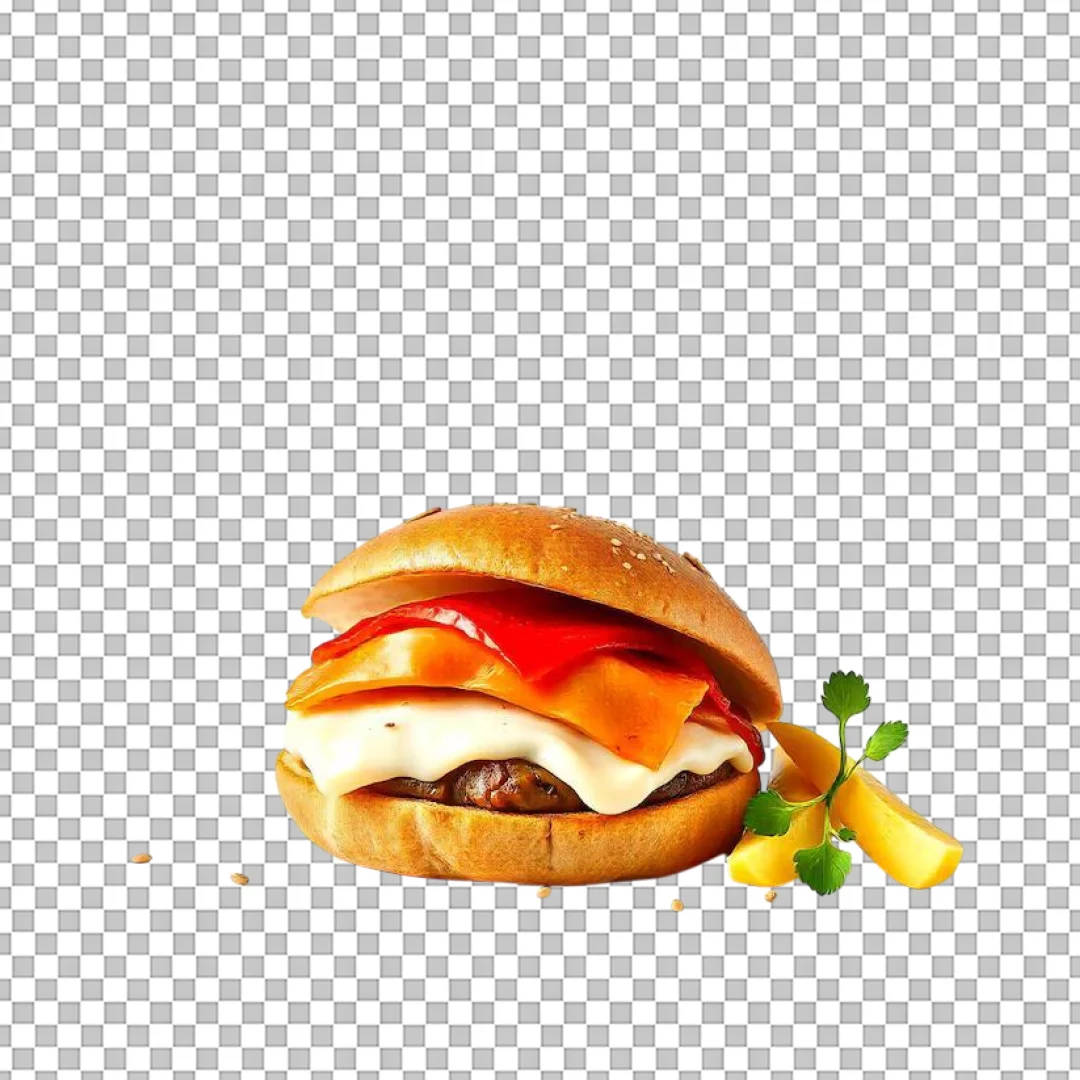 Gourmet Burger with Bell Peppers PNG
