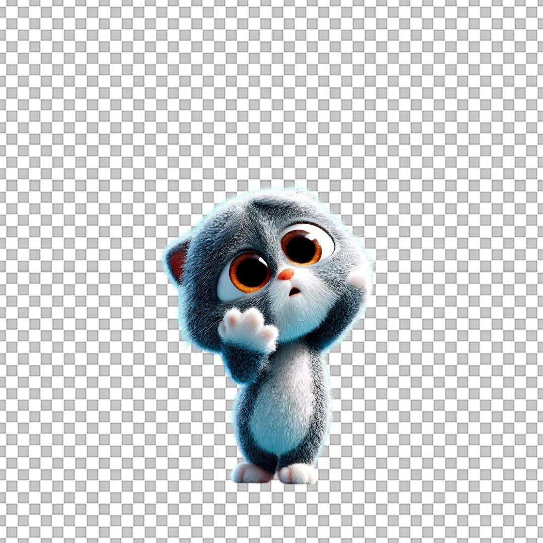Adorable Fluffy Grey Kitten Character PNG