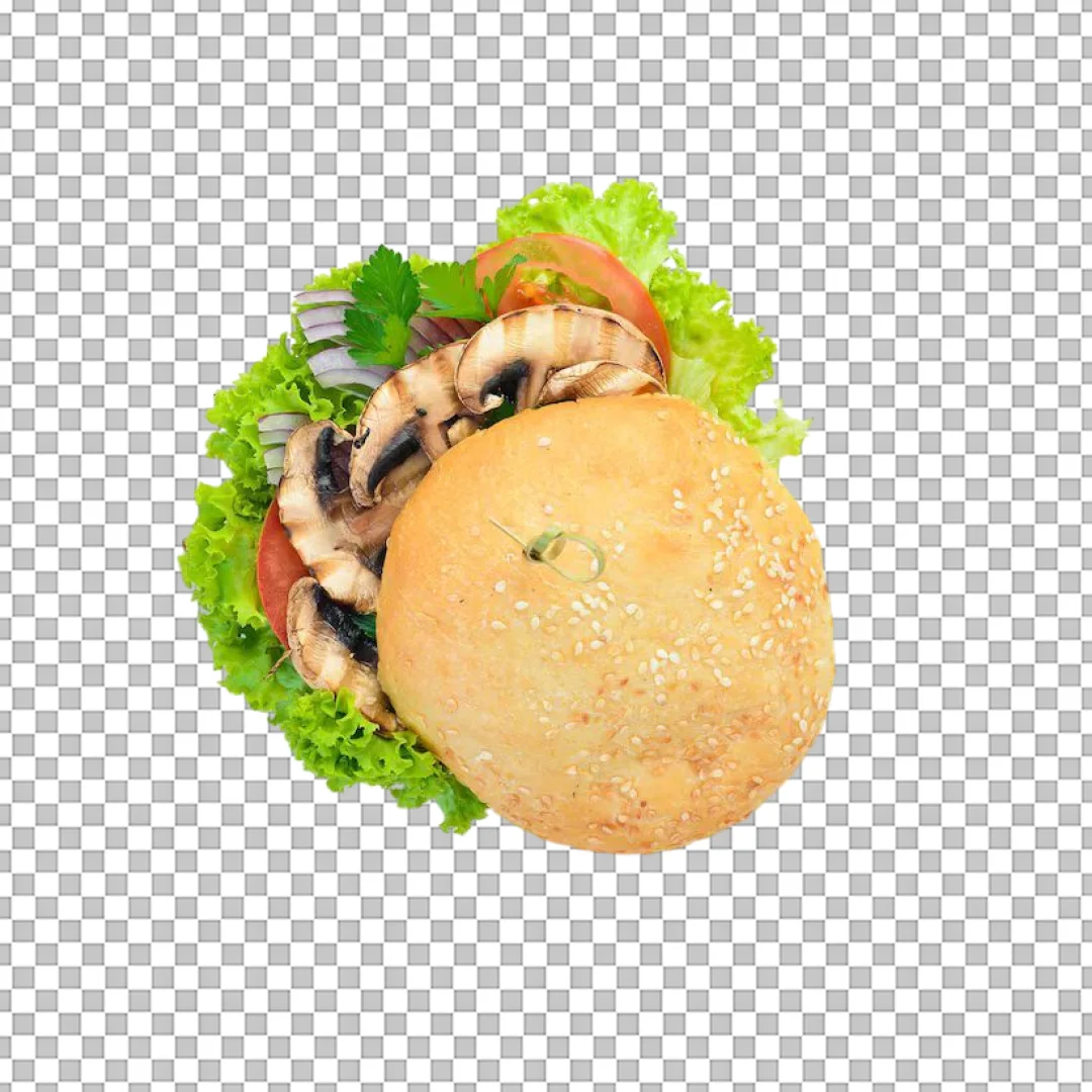 Mushroom Burger with Fresh Toppings PNG