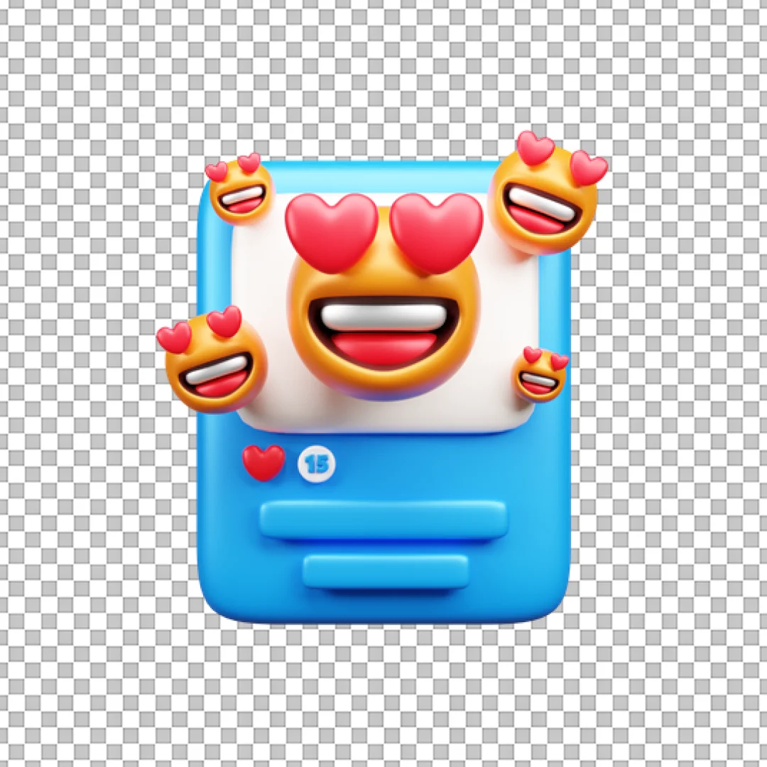 3D Social Media Post with Love Emojis PNG