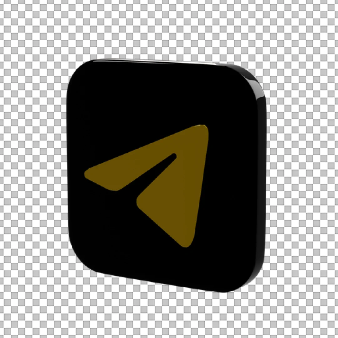 3D Black and Gold Telegram Icon PNG