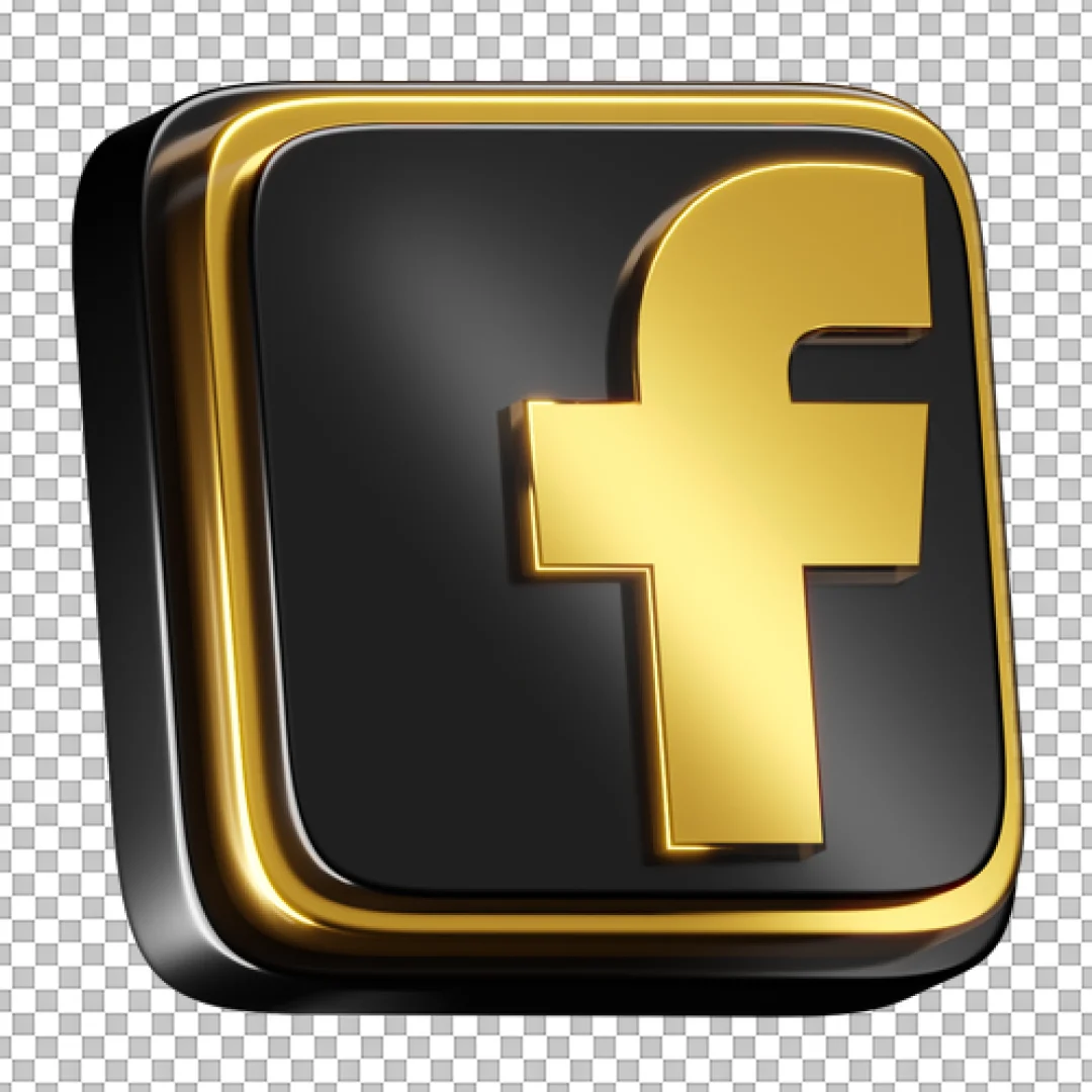 3D Black Gold Facebook Logo PNG