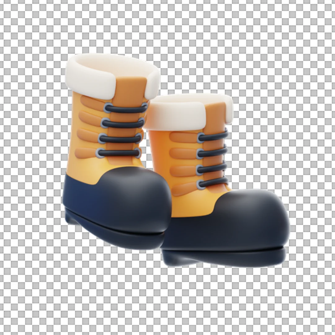 Yellow Hiking Winter Boots 3D Illustration PNG