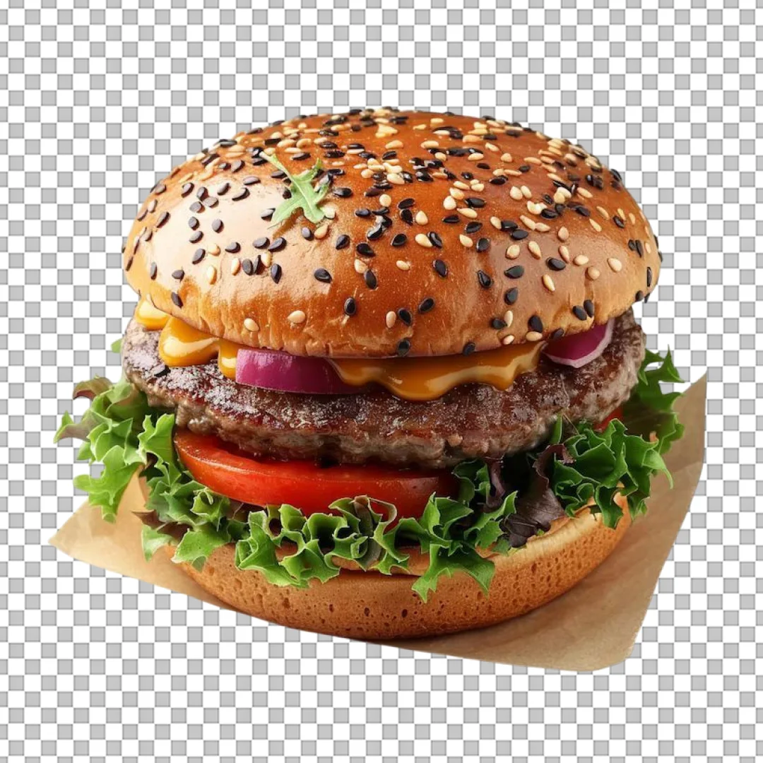 Artisan Burger on Parchment Paper PNG