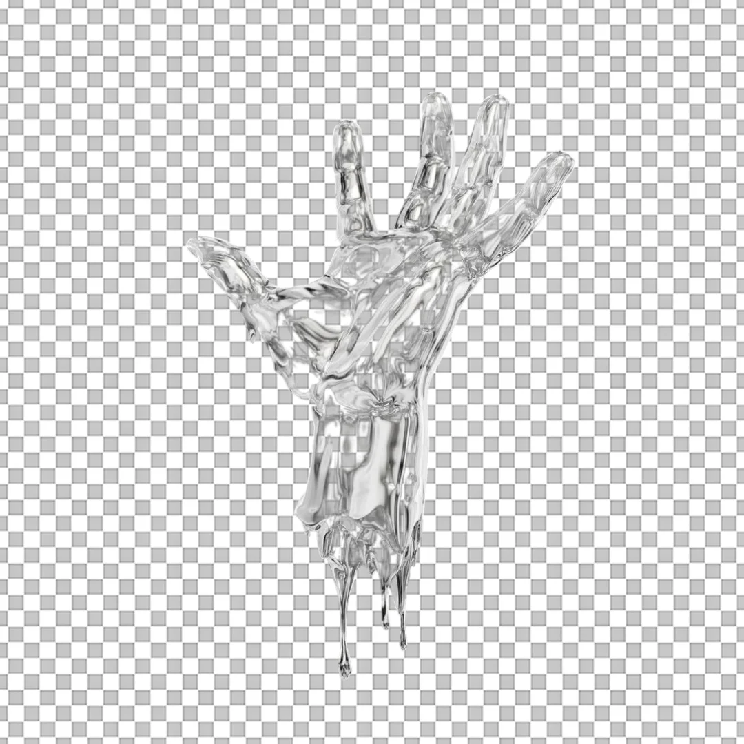 Melting Chrome Hand Reaching Up PNG