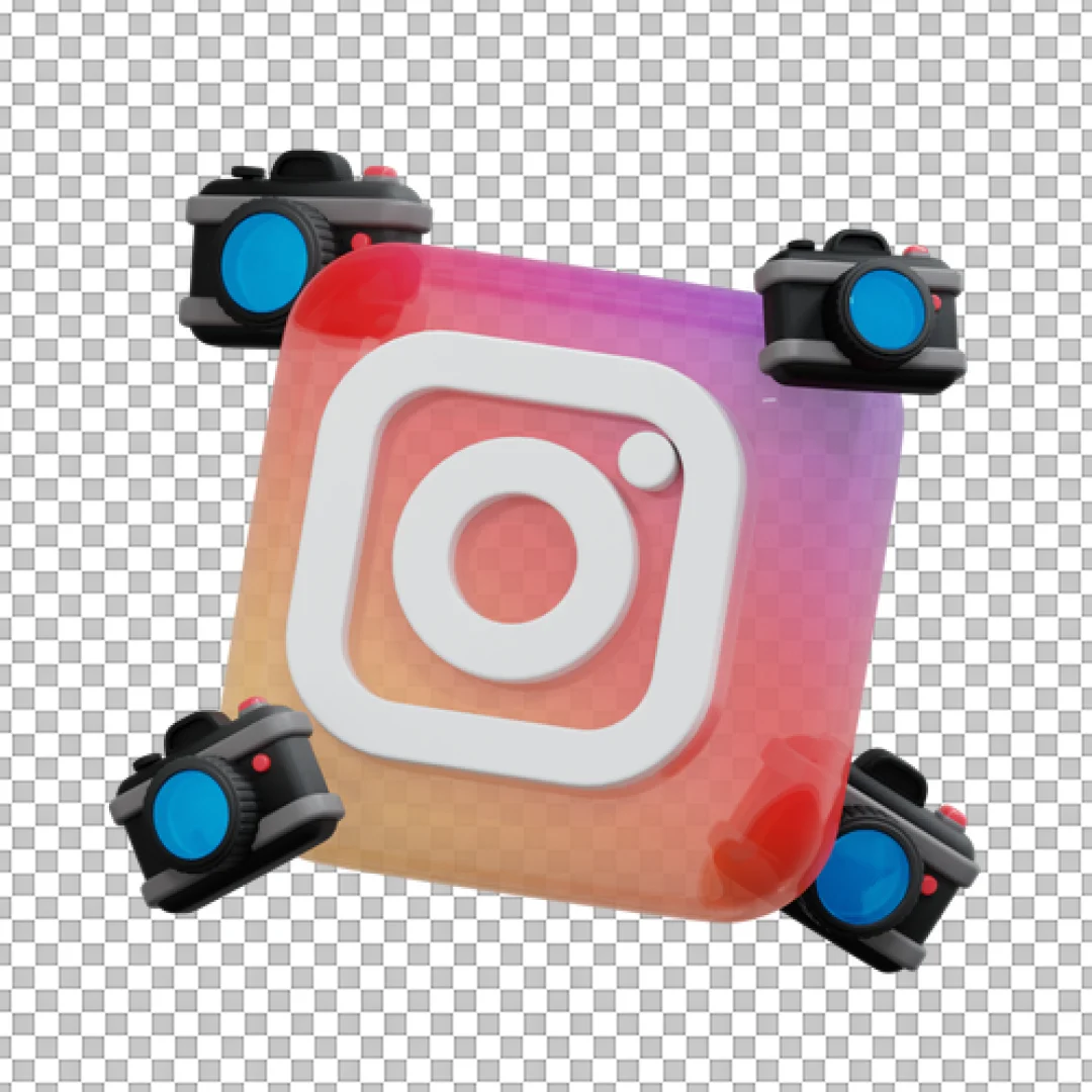 3D Instagram Logo With Cameras PNG