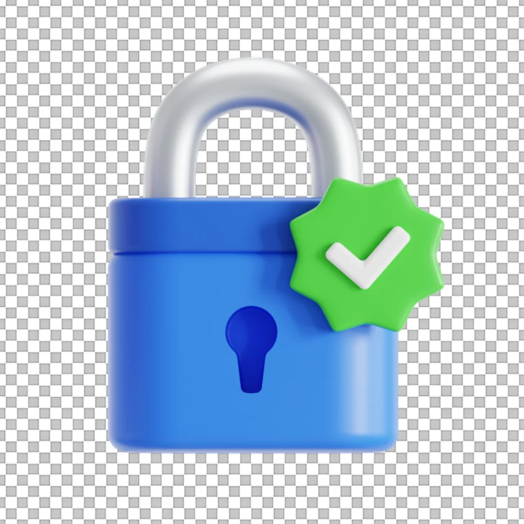 Blue Padlock With Green Checkmark Icon PNG