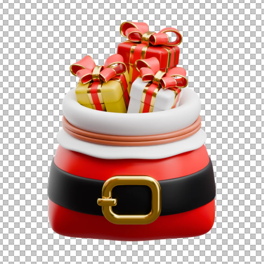 Festive 3D Render of Santa's Sack Filled with Christmas Gifts