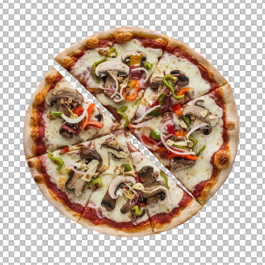 Mushroom Veggie Pizza Sliced PNG