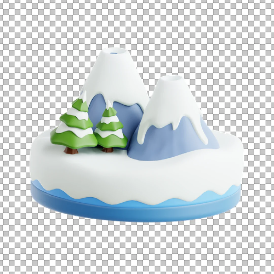 Snowy Mountains Scene 3D Illustration PNG