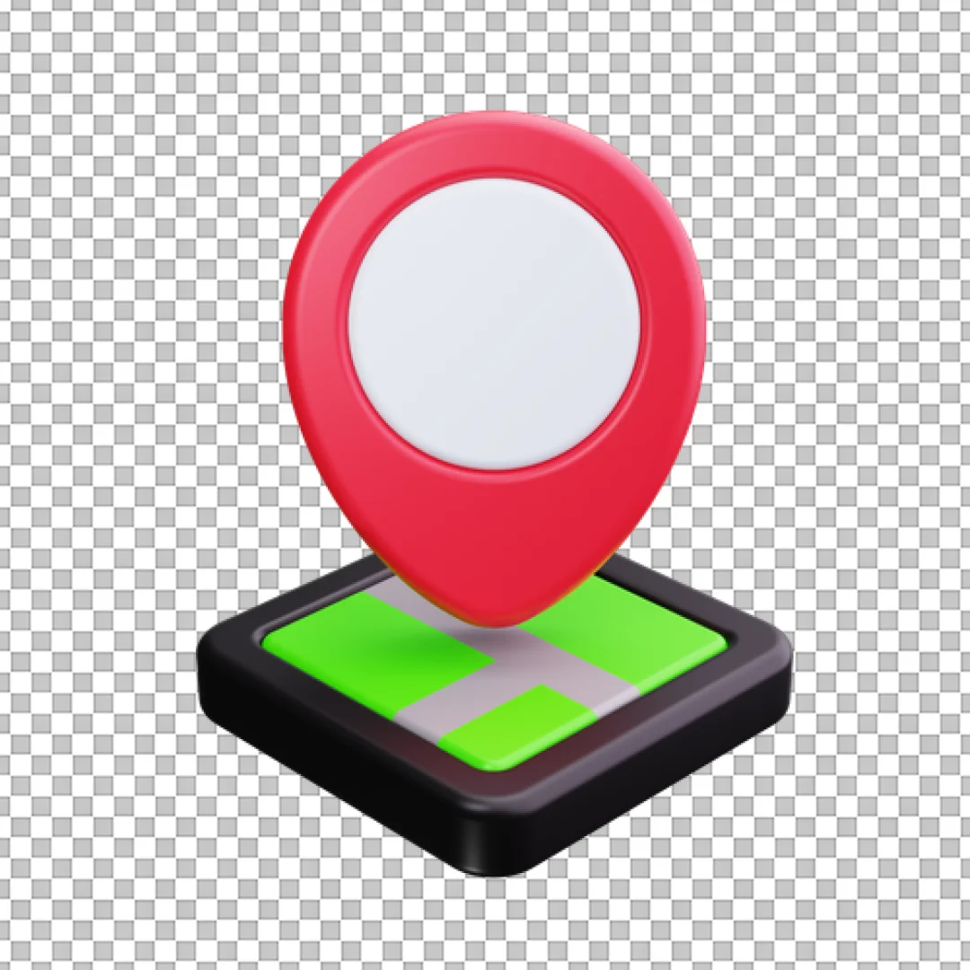 3D Red Pin On Green Map Tile PNG