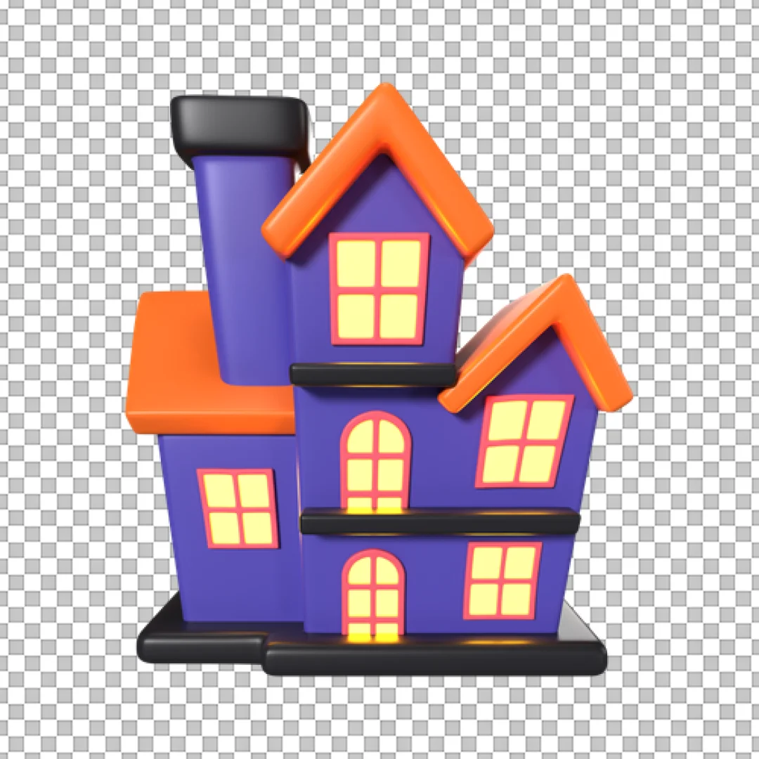 3D Purple And Orange Haunted House PNG