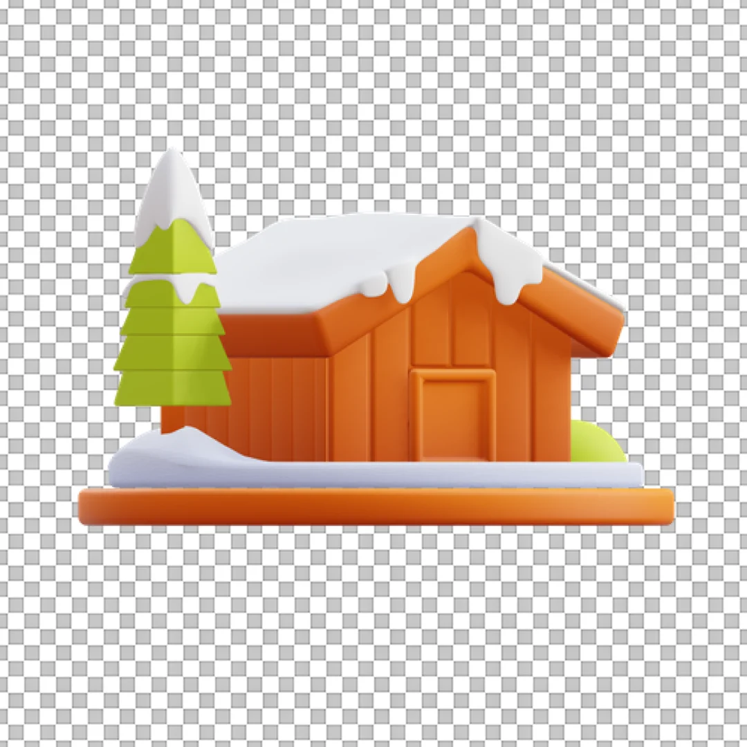 Brown Snowy Cabin 3D PNG