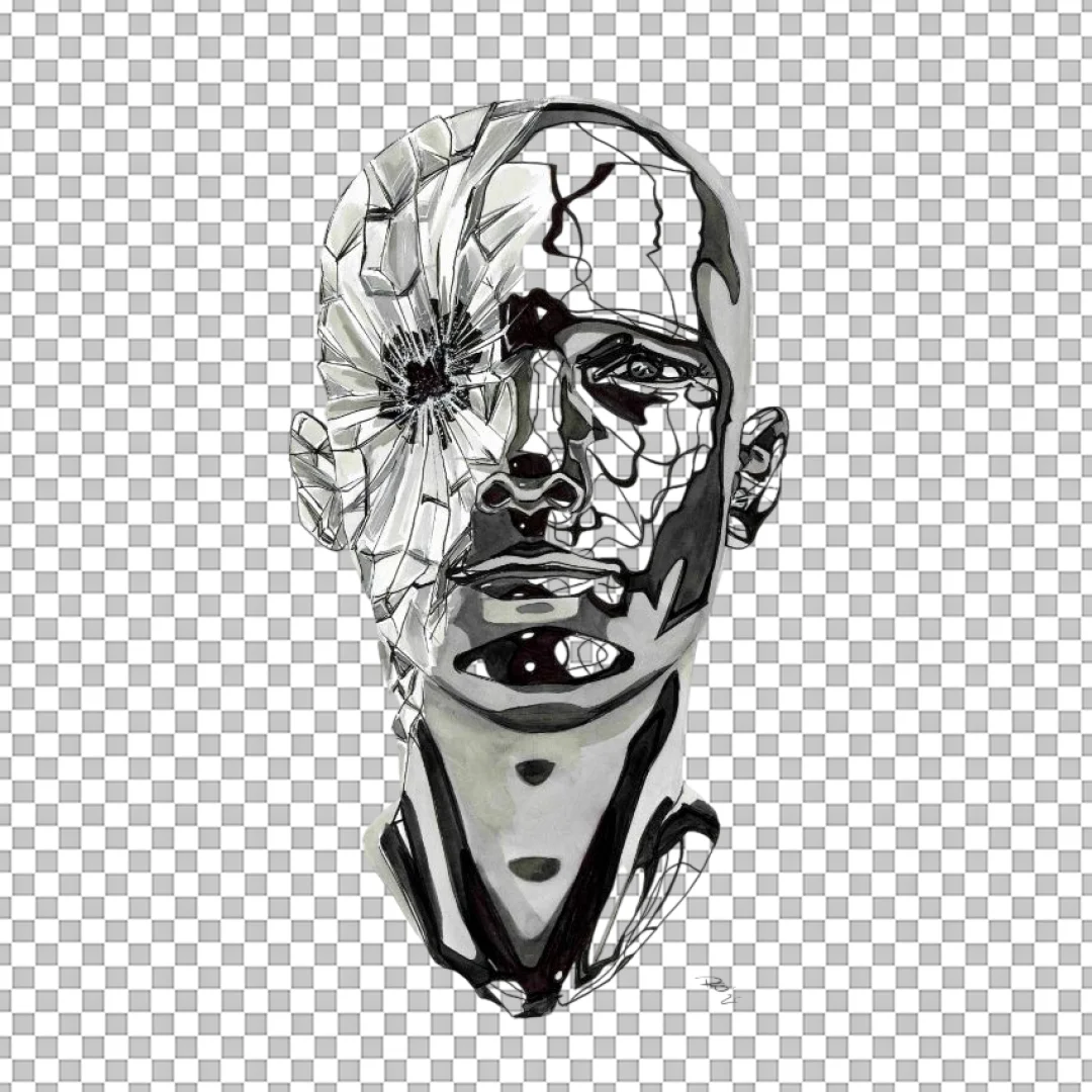 Abstract Shattered Face Sketch Illustration PNG